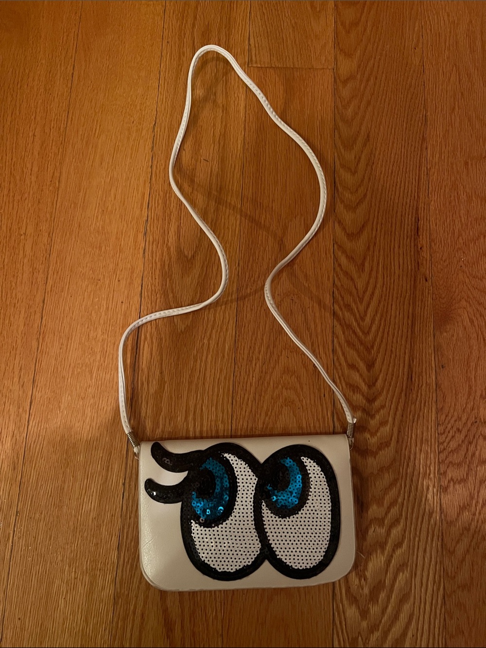 White Women's Crossbody Bag with Blue Sequin Eyes